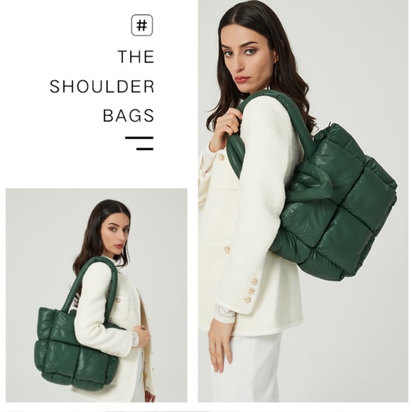 New Black and white color Down Puff Shoulder Bag Handbag Puffy Soft Carry Bag - Picture 9 of 11